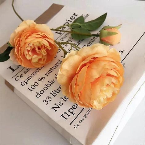 Pivoine artificielle Charm à 3 têtes, décoration pour la maison ou un mariage, en soie, rose et blanche.orange (1/5)