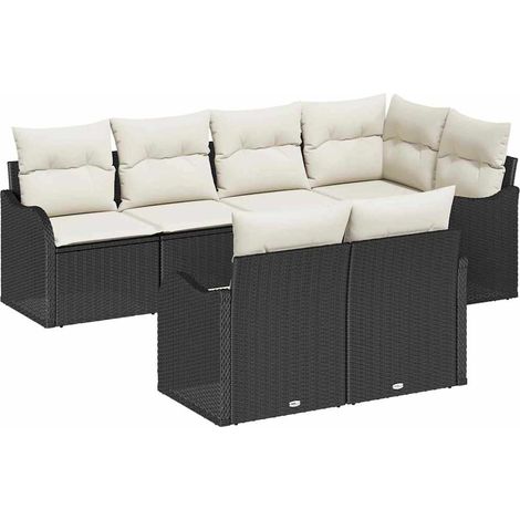 Garden Sofa Set with Storage 7 pcs Black Poly rattan vidaXL