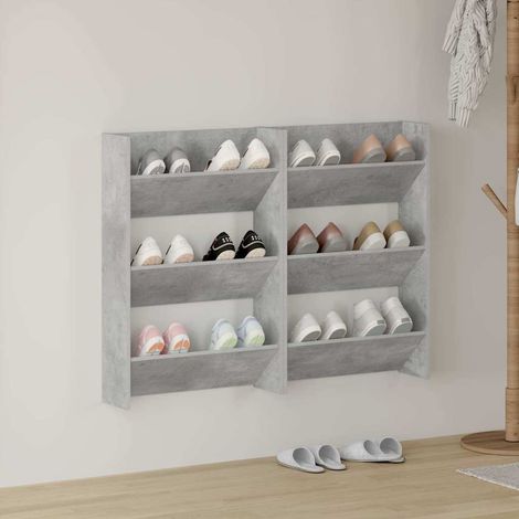 Lot de 2 Meubles à Chaussures Étagère à Chaussures - Gris béton 60x18x90 cm BV860931 - BonneVie (1/5)