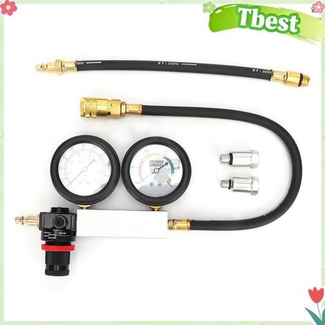 Testeur de compression de moteur, testeur de cylindre Kit de détecteur de fuite de compression à double manomètre 0-7bar/0-100psi (1/4)