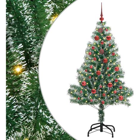Sapin de Noël Artificiel Enneigé avec LED et Boules Décoratives Vert et Blanc 75 x 150 cm (1/5)