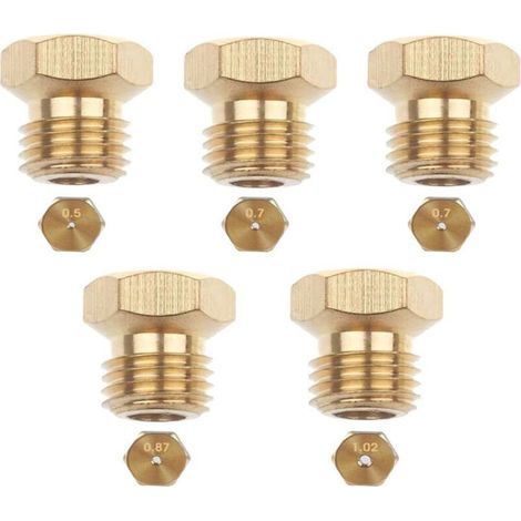Pack de 5 gicleurs gaz butane universels 0,5/0,7/0,87/1,02 mm – Installation filetée pour brûleurs – Conversion gaz naturel en GPL (1/5)