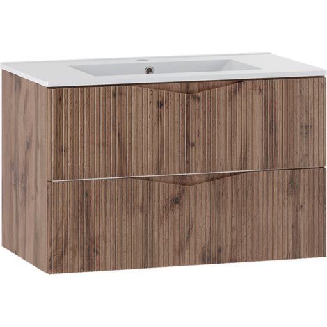 Waschtisch 80cm Tao mit 2 Schubladen, Holzoptik (1/5)