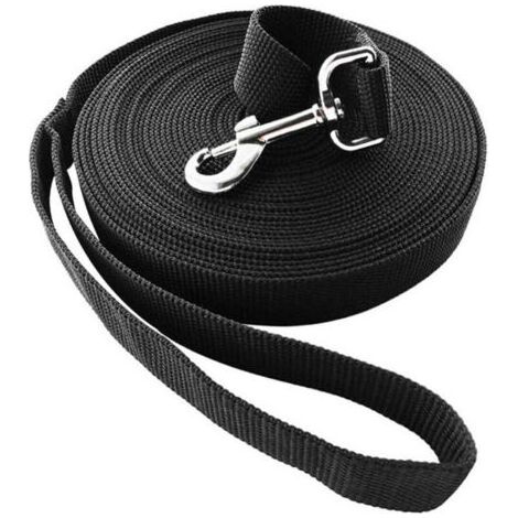 Laisse longue de dressage 10m noire en nylon résistant - Idéale pour promenade, jogging ou éducation canine - Utilisation mains libres adaptée à tous chiens - (1/4)
