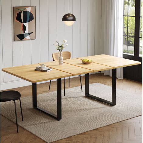 Ausziehbarer Esstisch MDF Eichefarben 140/180/220x80 cm, rechteckig, für 6-10 Personen (1/5)