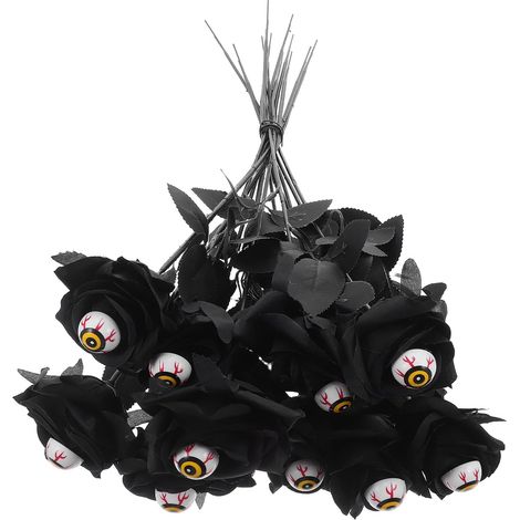 Lot de 12 Roses Artificielles d'halloween Noires avec Yeux Décoratifs en Tissu Fleurs Effrayantes Résistantes à la Décoloration pour Décoration Intérieure et Extérieure de Fête (1/5)