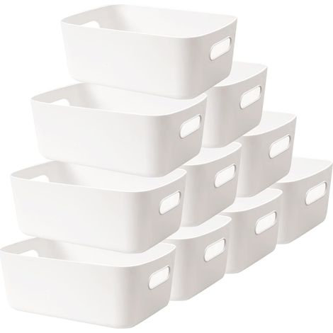 Panier Plastqiue Rangement avec Poignées 10pcs Boite de Rangement Salle de Bain Bac Rangement Placard Caisse de Rangement Cuisine Grand Organiseur Panier de Rangement pour Bureau Maison (1/5)
