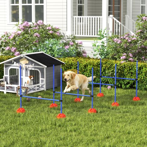 Ensemble d'agilité pour chien 4 pièces comprenant 4 haies et un sac de transport pour l'entraînement au saut. Bleu