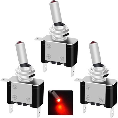 5 pièces interrupteur à bascule 12V 20A ON/OFF 2 Positions 3 Broches SPST interrupteur 12V Interrupteur à Levier,pour Bateau Auto Camion ASW-07DR,LED Rouge (1/5)