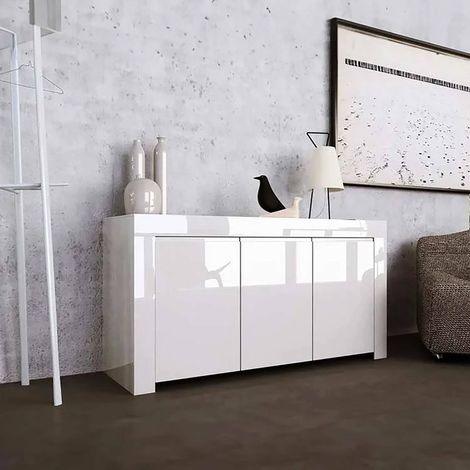 Dmora - Aparador Zenobia, Bufé de salón, Aparador de salón, Despensa de cocina, Made in Italy, 162x50 h83 cm, Blanco brillante (1/5)