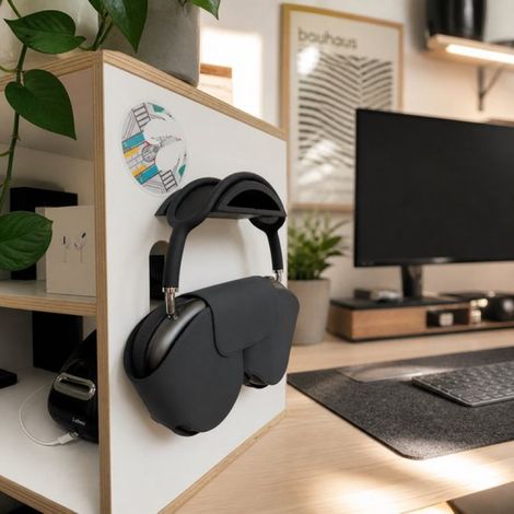 Support mural pour AirPods Max d'Apple - Support mural pour AirPods Max d'Apple - Support mural pour écouteurs - Design compact - Système de fixation minimaliste - Organiseur de bureau - Noir (1/4)