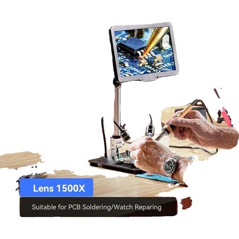 Microscopio digital, rango de aumento de 1500X a 3000X, pantalla IPS de 10,1 pulgadas, batería incluida, compatible con PC y TV, 14 luces LED. (1/5)