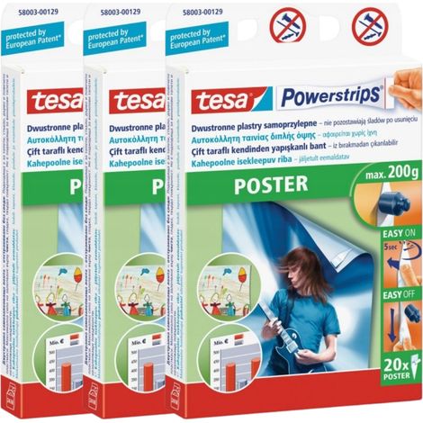 Bandes adhésives TESA pour affiches (jusqu'à 0,2 kg), lot de 20 x 3