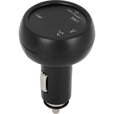 Chargeur de voiture multifonctionnel 3 en 1 avec voltmètre numérique LED 12 V/24 V, thermomètre et chargeur USB (1/5)