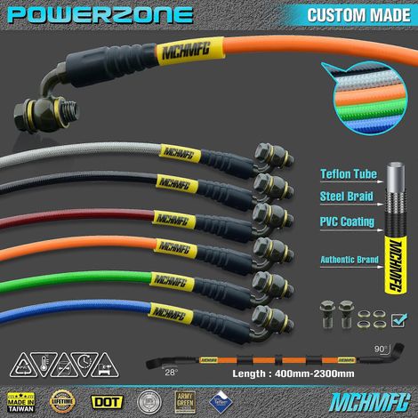 Durite de frein et d'embrayage renforcée en acier tressé pour moto cross, 450 à 2300 mm, coudée à 90-28°, compatible Racing MX - 400 mm (1/5)