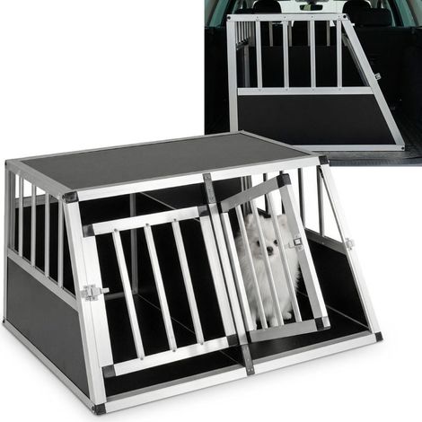 2 espaces cage de transport chien aluminium pour voiture, cloison amovible, doubles portes verrouillables (1/5)