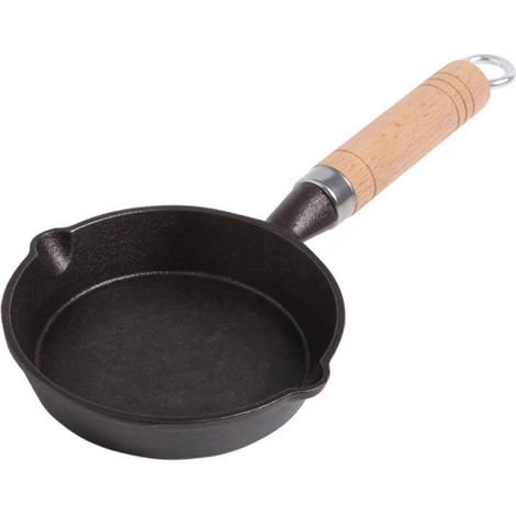 Poêle à frire en fonte antiadhésive ronde pour œufs, crêpes et petit-déjeuner, avec manche en bois, ustensile de cuisine. (1/5)