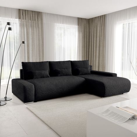 Ecksofa, gerade, umbaubar, 3-Sitzer, mit Truhe Ivana Schwarz