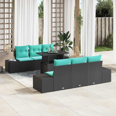 vidaXL Set Divano da Giardino 7 pz 6-Numero di posti Nero e Turchese (1/5)