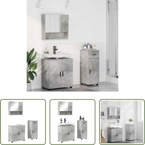 Meuble sous lavabo - Ensemble de mobilier de salle de bain 3 pcs Gris béton (1/5)