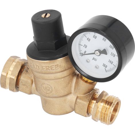 Wasserdruckreglerventil aus Messing, einstellbar bis 160 PSI, mit Manometer und Einlasssiebfilter für Wohnmobile (1/5)