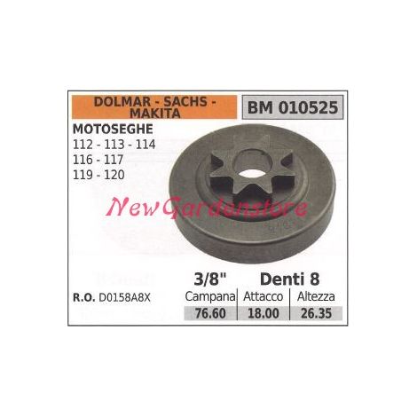 Ritzel DOLMAR Kettensägenmotor 112 113 114 116 117 119 120 .3/8' Zähne 8 010525