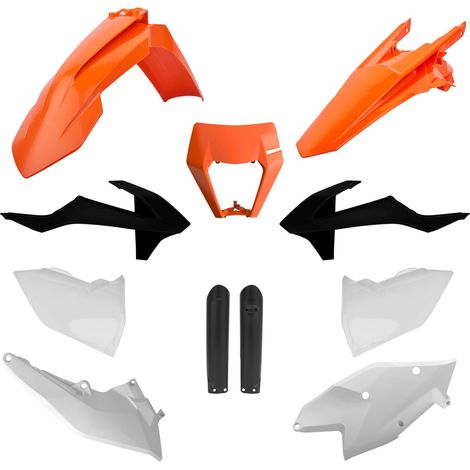 Kit di plastiche Polisport per KTM EXC 17-19, arancione, bianco, nero, resistenti.
