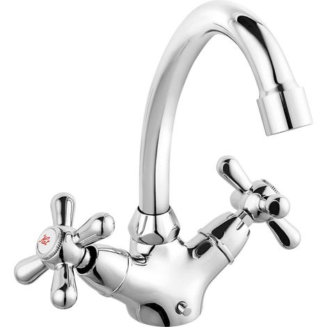 Ferro Retro rubinetto da lavabo cromato con due manopole (1/5)