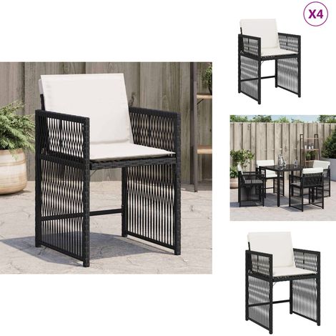 Chaises de jardin lot de 4 avec coussins noir résine tressée - Chaise De Jardin - Fauteuil De Jardin - Mobilier De Jardin - Résine Tressée - Rotin Synthétique (1/5)