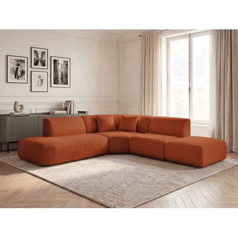 BOBOCHIC - Canapé d'angle L fixe modulable ANDA tissu chenille Angle gauche  Orange