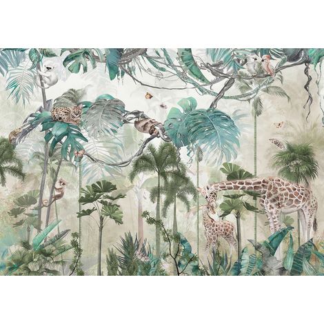 Papier peint panoramique Enfants - Animaux de la Jungle - 130 cm x 91 cm (1/2)