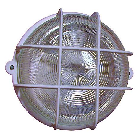 Hublot Rond 100W - Exterieur De Coloris Blanc - Applique Exterieure Type E27 - Avec Grille De Protection - Luminaire Extérieur - Hublot Porte De Garage - 141000