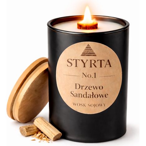 Bougie de luxe au bois de santal et à la cire de soja 200 ml, en verre noir avec bambou n° 1 (1/5)