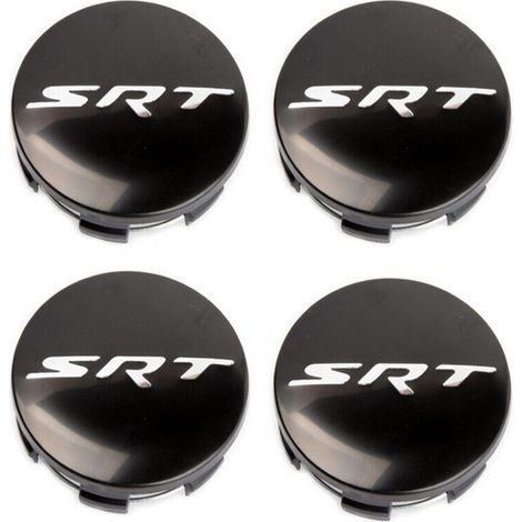 Cache-moyeu de roue 63mm compatible Dodge Hellcat SRT, Challenger et Chrysler 300C – Centre de jante, capuchon de moyeu pour jante voiture, accessoire roue auto en ABS, kit 4 pièces – Noir brillant (1/2)