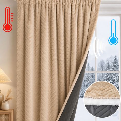 HEMVOR Rideau occultant thermique phonique 3 couches 140 x 265 cm, panneau isolant en flanelle, Beige