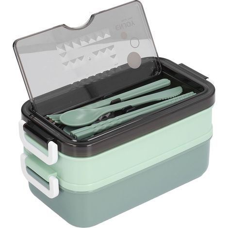 Boîte repas isotherme double paroi en acier inoxydable 304, lunchbox portable pour employés et étudiants, avec bol à soupe 200ml, couleur vert vanille.