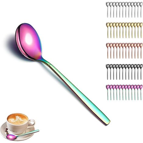 12 Pcs Colorful Spoon Set Titanium Plated Stainless Steel Coffee Spoon and Small Dessert Spoon Tableware Dishwasher Safe (1/4)