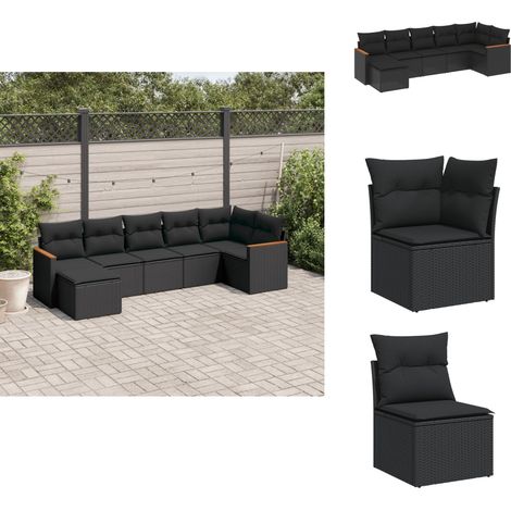 Salon de jardin 7 pcs avec coussins noir résine tressée - Ensemble Salon De Jardin - Mobilier De Jardin - Meubles Extérieur - Salon De Jardin Design - Chaise Longue (1/5)