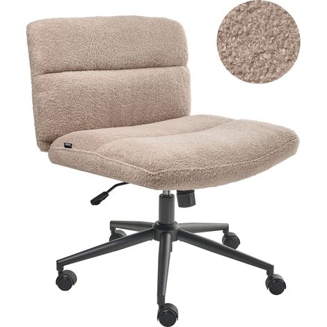 Silla de escritorio para oficina en casa tapizada en bouclé sin reposabrazos asiento neumático base giratoria inclinable beige Catlin (1/5)