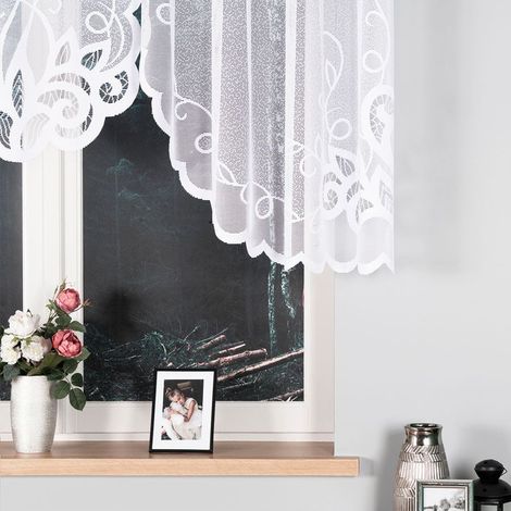 EWELINA - Rideau jacquard prêt-à-poser avec découpe en bas - 300x120 cm - blanc (1/5)