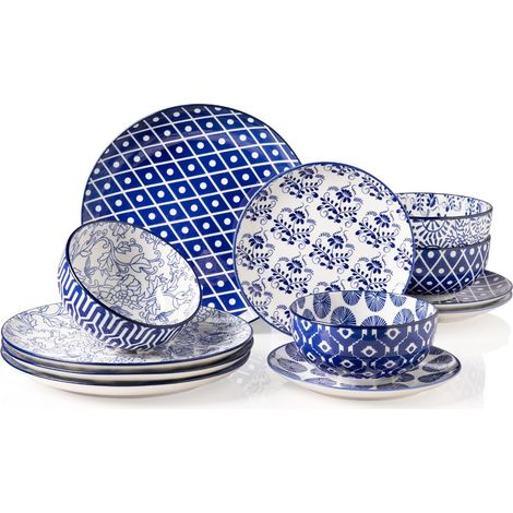 Ensembles de vaisselle en céramique pour 4 lot de 12 assiettes et bols en porcelaine ensemble de vaisselle de cuisine (1/5)