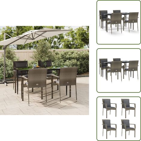 Rattan - vidaXL Set da Pranzo Giardino 5pz Nero e Grigio con Cuscini Polyrattan - Acciaio verniciato