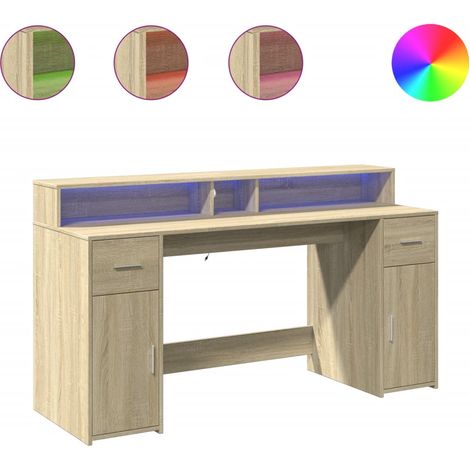 Maison Exclusive - LED-Schreibtisch Sonoma-Eiche 160x55x91 cm Hol