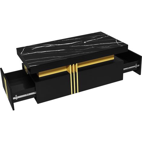 Ensemble meuble TV et table basse noire en panneaux de particules avec tiroirs, design moderne (1/5)