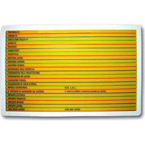 Cartello direzione lavori - monocolore : Dimensione - 100x70 giallo