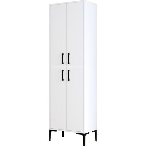 Großer Laino Allzweckschrank, 6 Einlegeböden, 4 Türen, Flügeltüröffnung, 60x200h cm Weiß