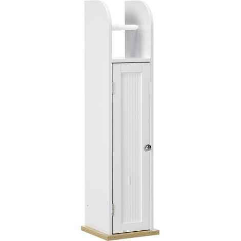 Meuble de salle de bain support papier toilette avec placard et étagères réglables 20 x 20 x 80 cm blanc (1/5)