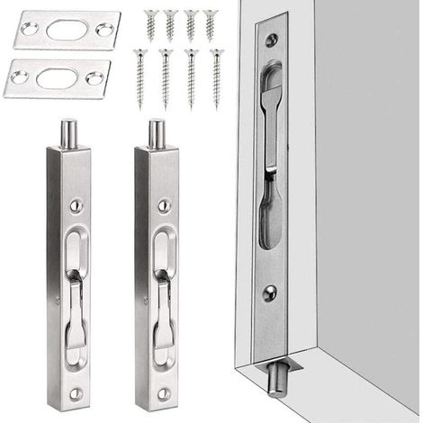 2 PCS Porte de Sécurité Dissimulée en Acier Inoxydable 15 1.6 2cm Serrure à Pêne Coulissant Antirouille Loquet Caché de Porte Anticorrosion avec Vis pour Porte Maison Bureau - Argenté (1/4)