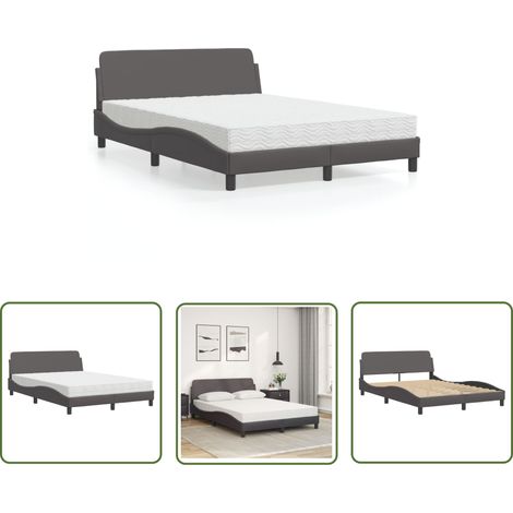 The Living Store Bett mit Matratze Grau 120x200 cm Kunstleder - Schlafzimmermöbel - Betten - Doppelbetten - Boxspringbetten - Kunstlederbett (1/5)