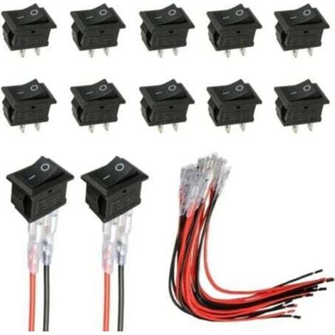 [JAMAIS UTILISÉ] 10 pièces Mini interrupteur à bascule T85 KCD1-101 Interrupteur à bascule SPST 2 broches avec câblage Noir (1/4)